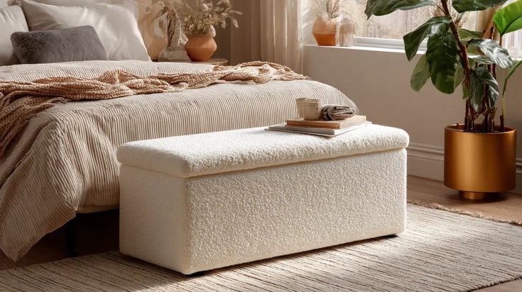 Storage ottoman boucle fabric