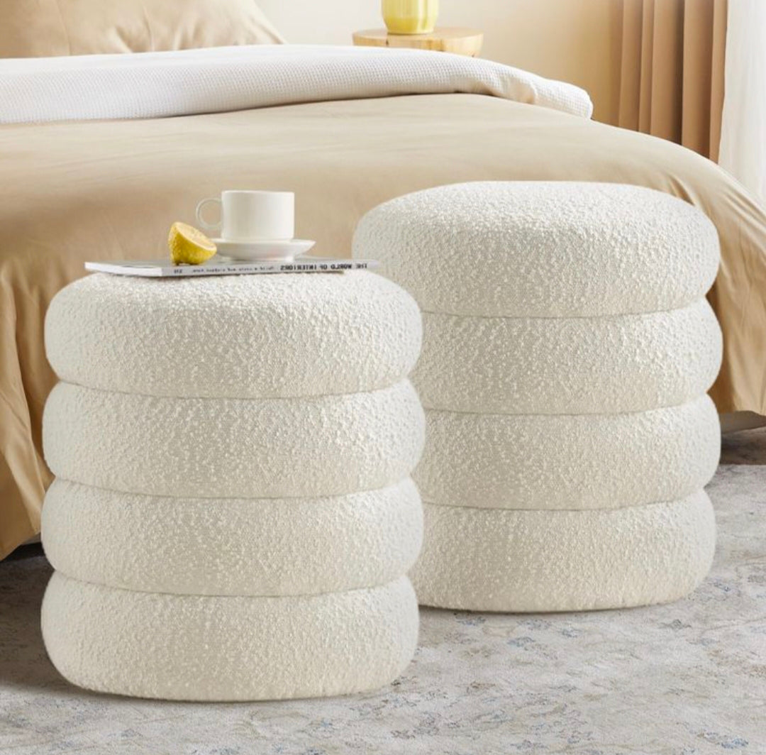 Ottoman stool pair. Boucle fabric