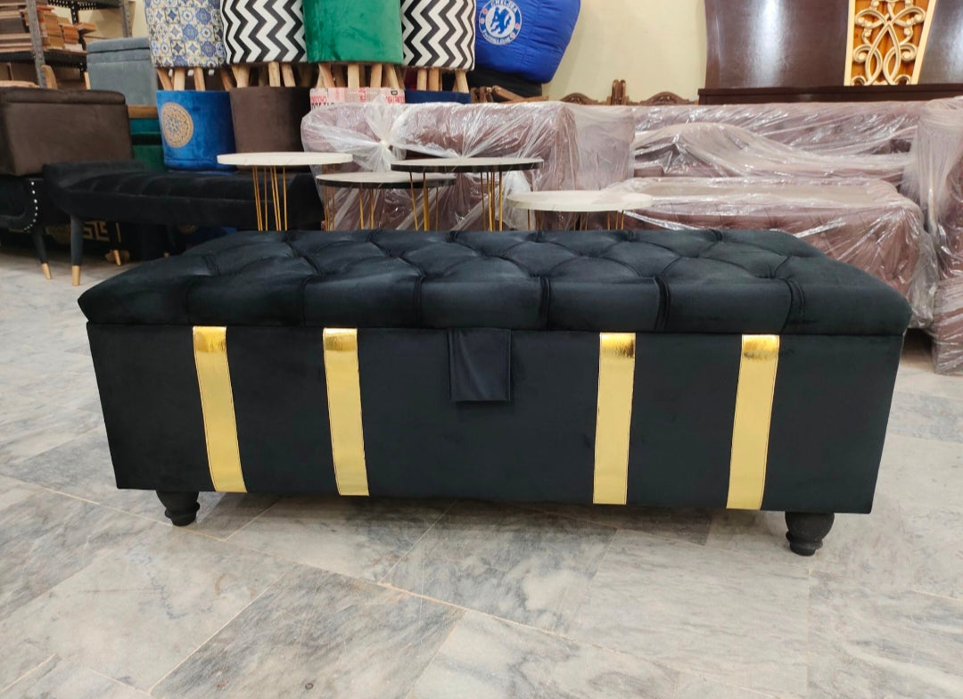Wooden Ottoman Puffy Storage Brass line