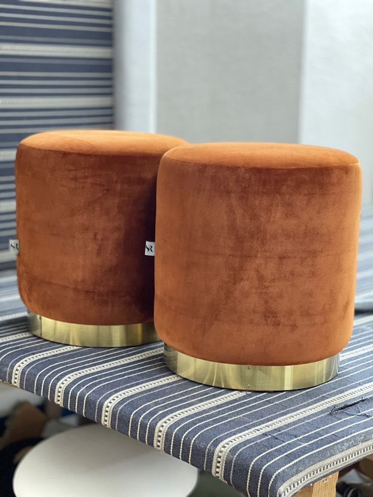 Ottoman Puffy Pair brass Base