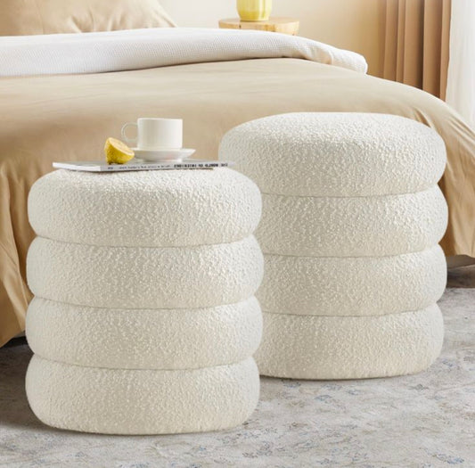 Ottoman stool pair. Boucle fabric