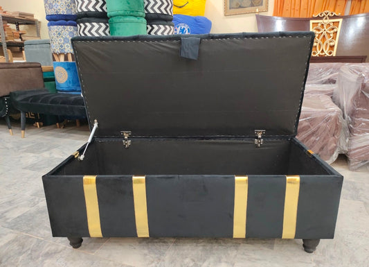 Wooden Ottoman Puffy Storage  Brass line