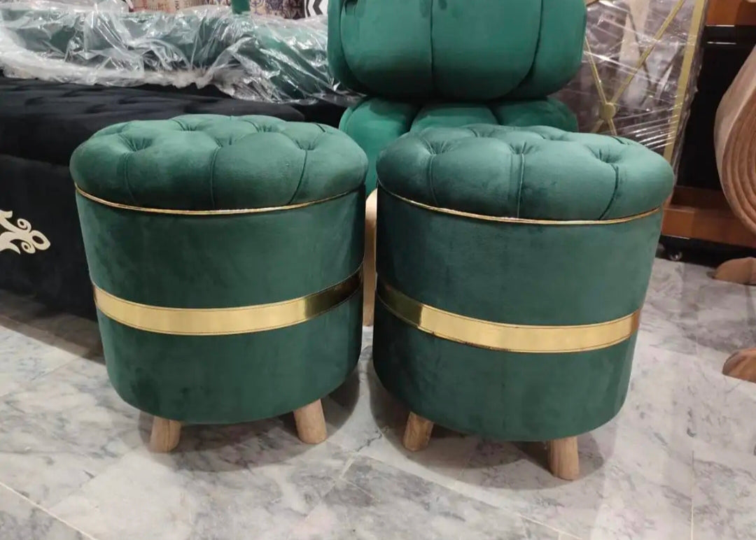 Ottoman Puffy Round(Brass line) (Pack of 2 )