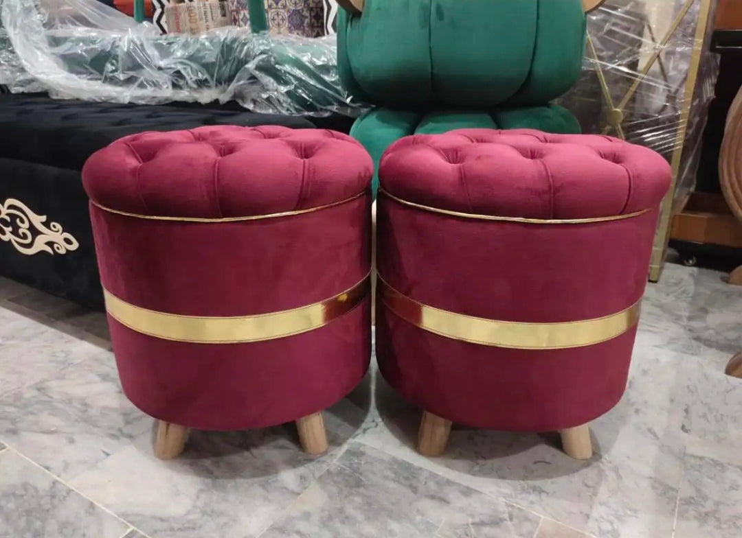 Ottoman Puffy Round(Brass line) (Pack of 2 )