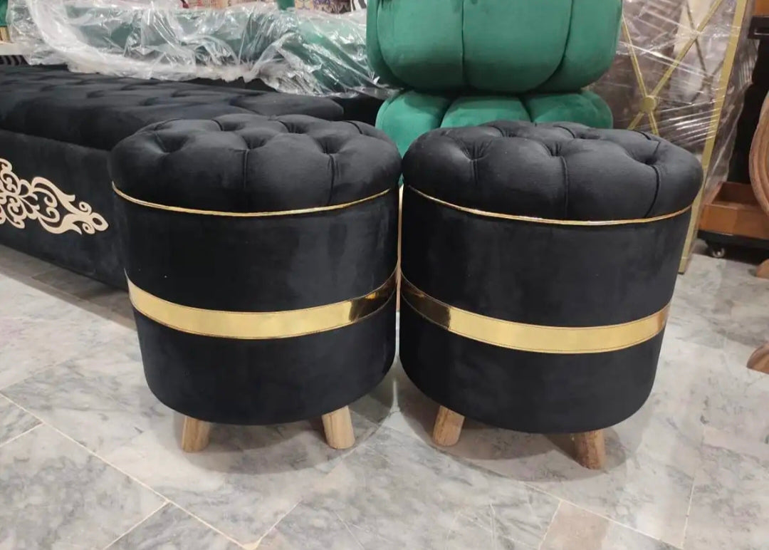 Ottoman Puffy Round(Brass line) (Pack of 2 )