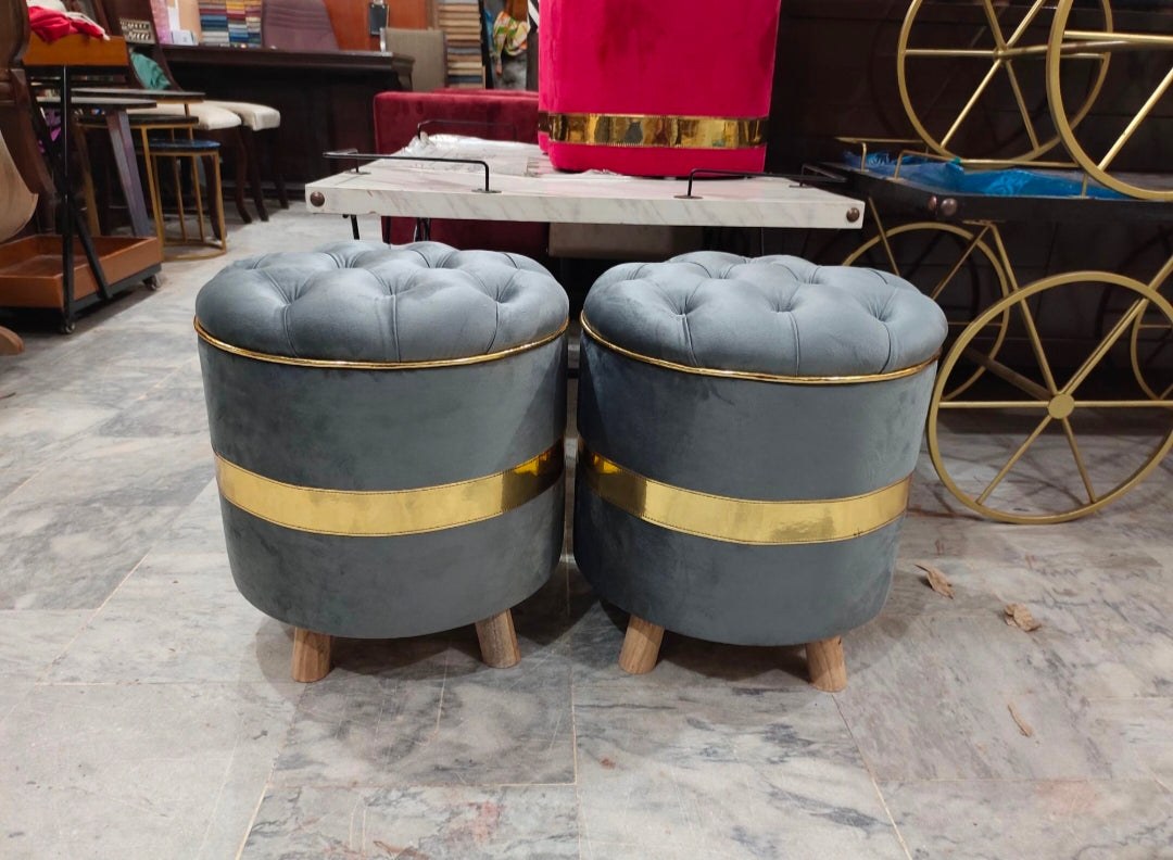 Ottoman Puffy Round(Brass line) (Pack of 2 )