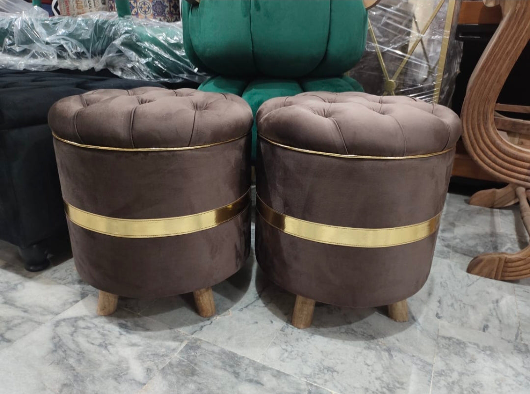 Ottoman Puffy Round(Brass line) (Pack of 2 )